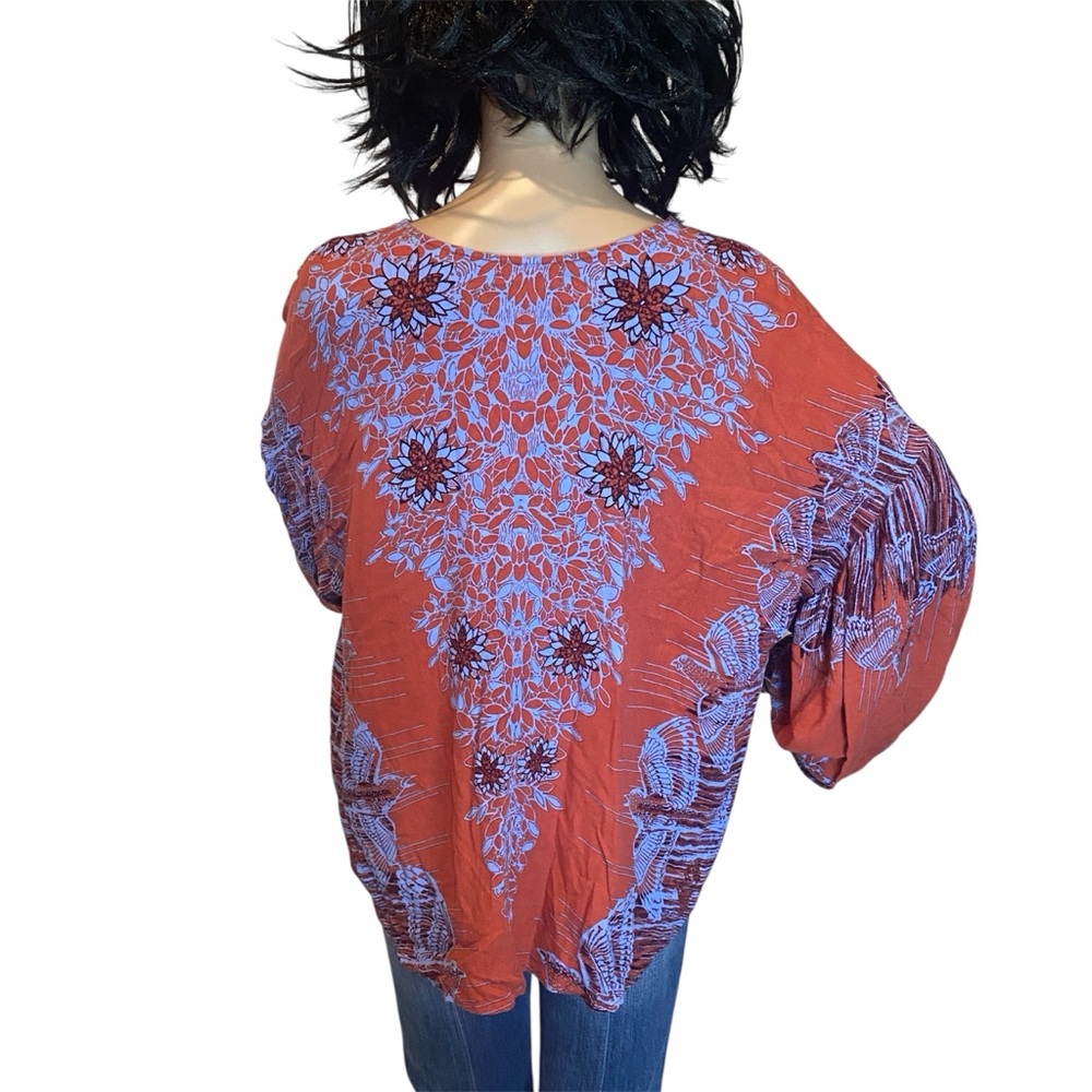 Free People Birds of a Feather Printed Peasant Top Blouse Shirt Boho Small EUC - Picture 4 of 7